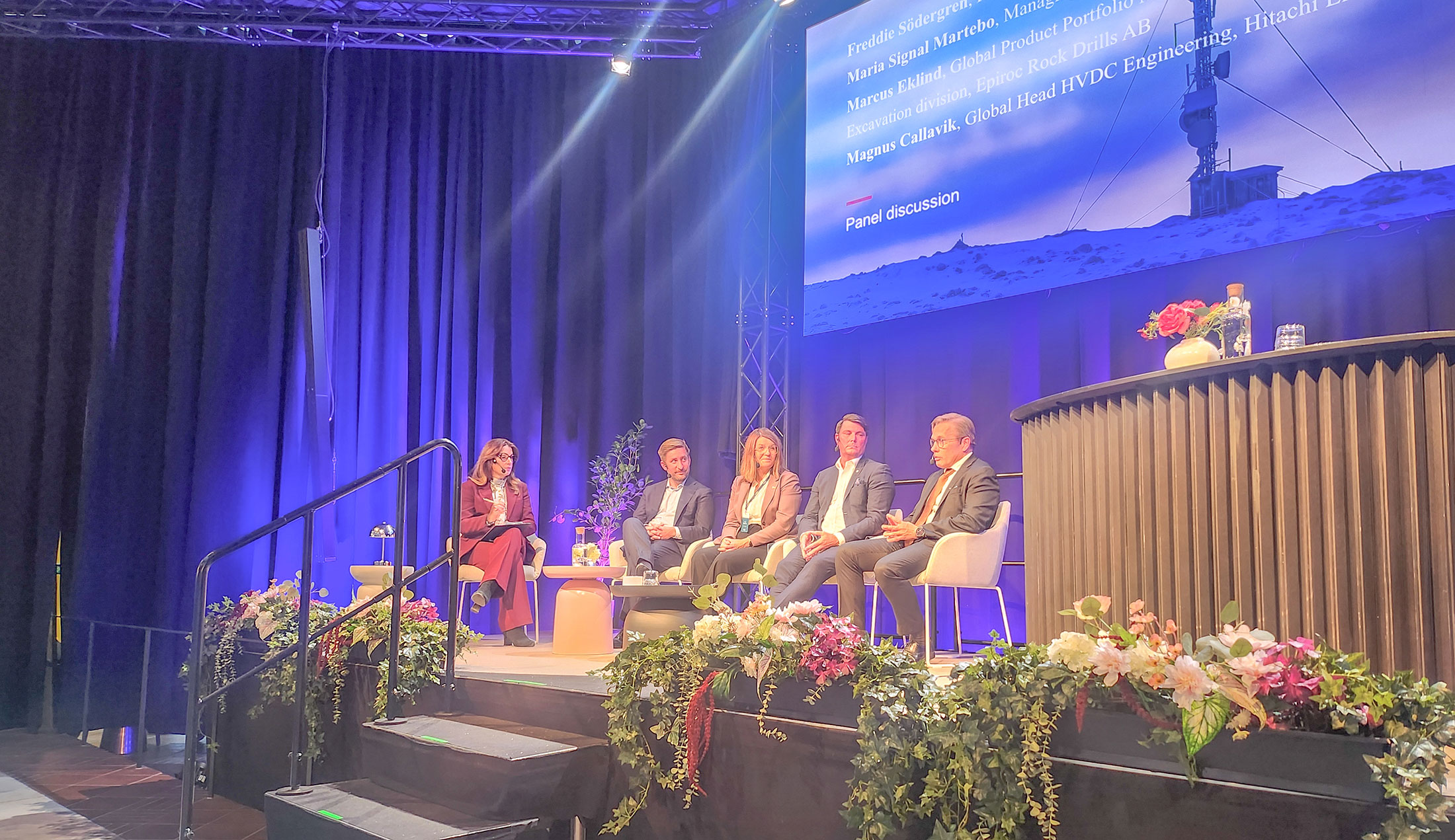 The stage during the panel discussion at the event in Stockholm