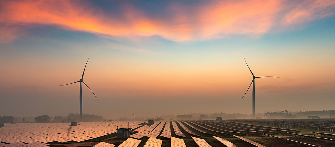 Solar panels and wind mills