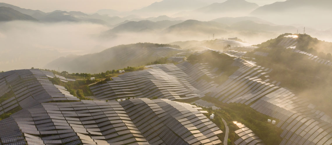 Mountains covered with solar panels