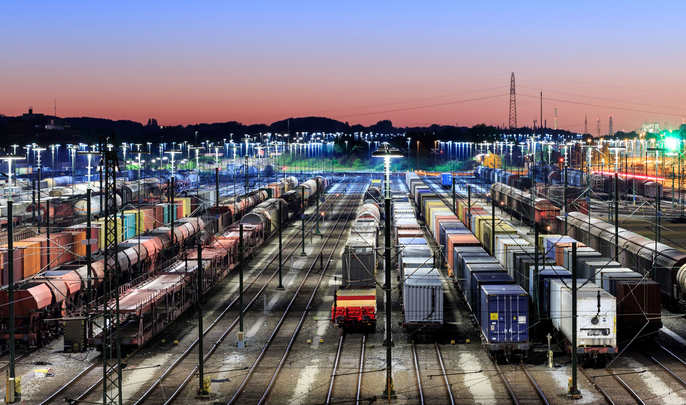 Trains in a railway yard
