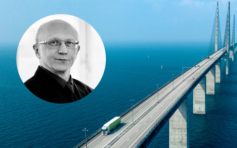 Öresundsbron och en inklippt bild på Stefan Karlsson.