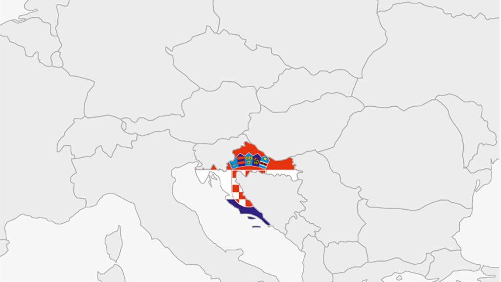 Karta där Kroatien är markerat med landets flagga.