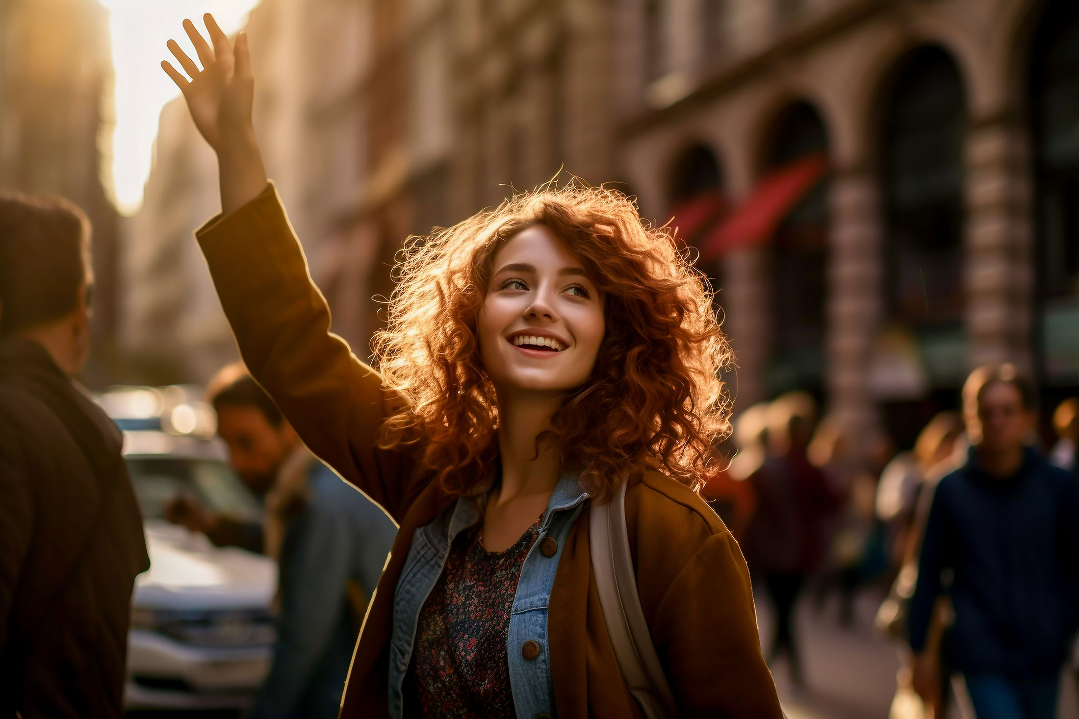 Woman waving.