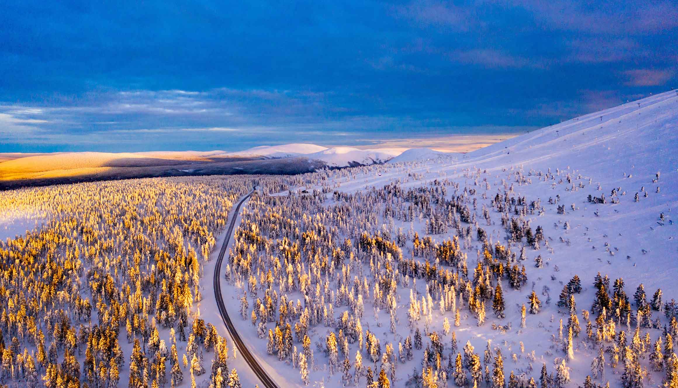 Winter road in northern Sweden.