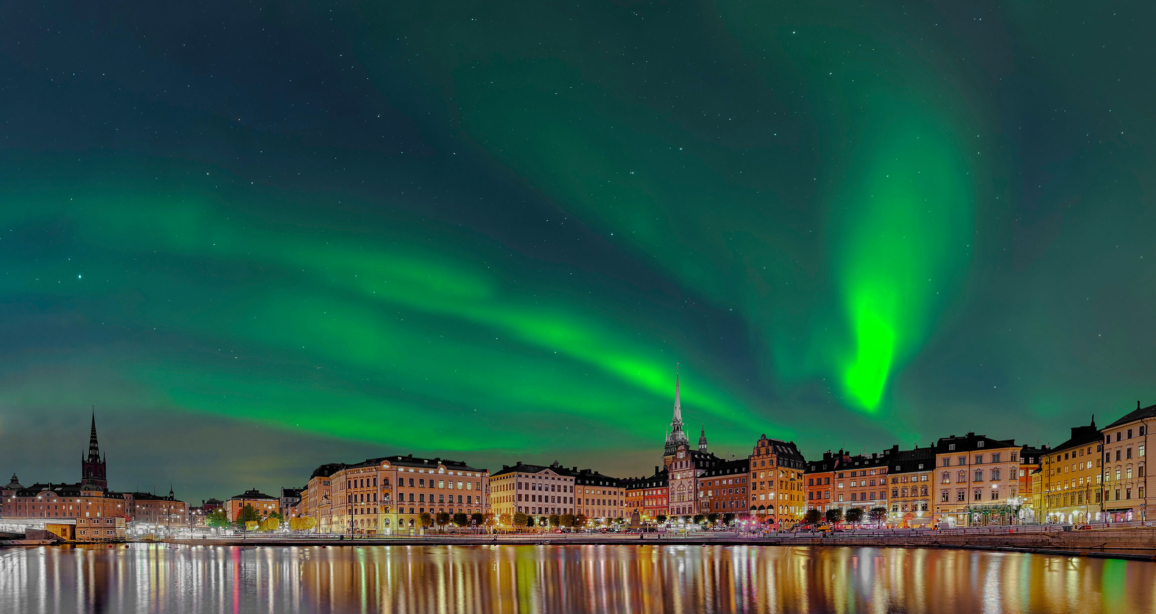 Norrsken över gamla stan i Stockholm