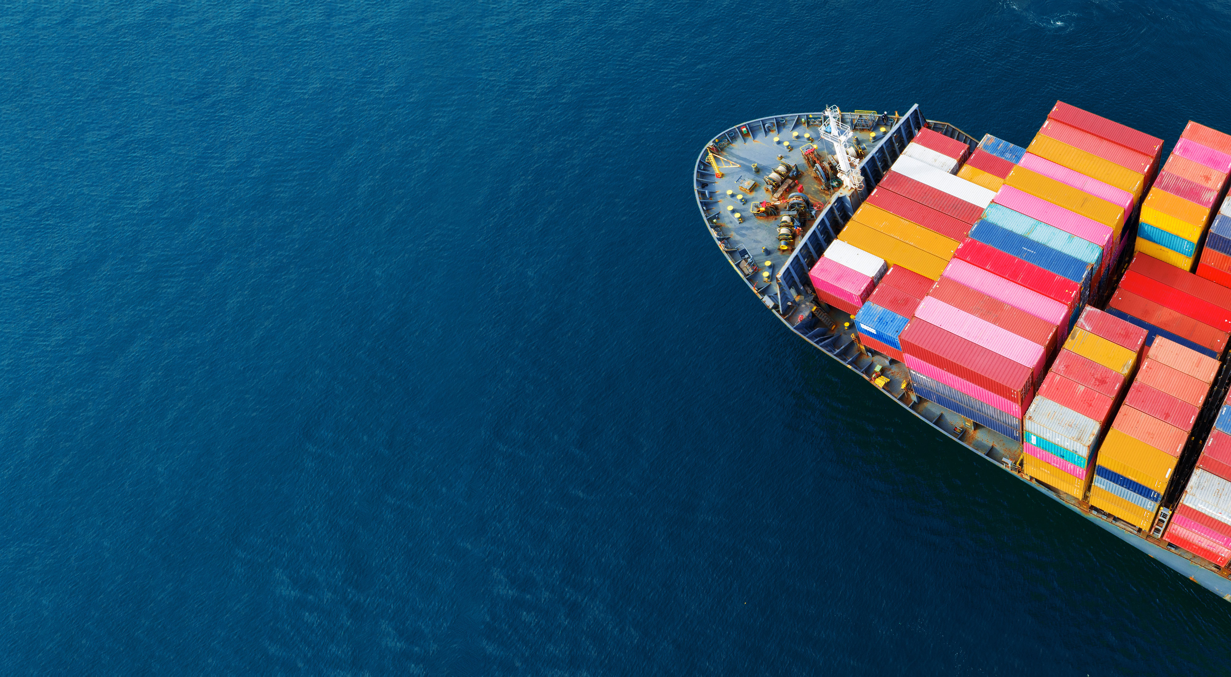 Part of a container ship at sea